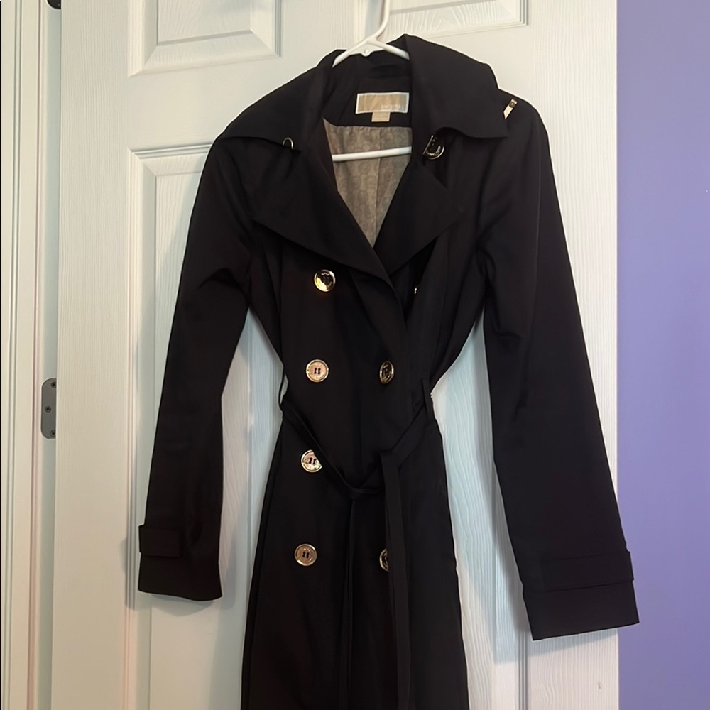MICHAEL Michael Kors Black and Gold Trench Coat Classic Style